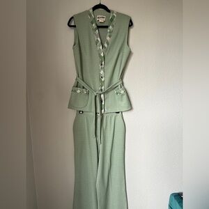 Vintage Green Vest Top and Pants Set